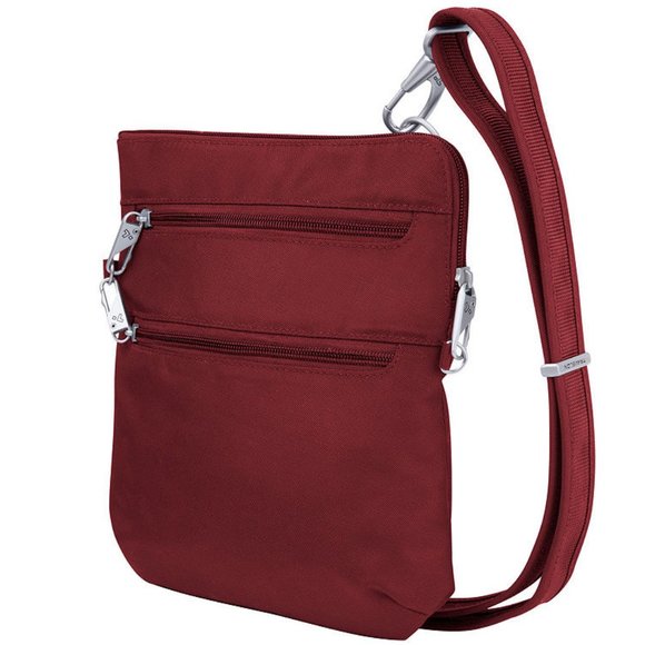 Travelon Handbags - Travelon Anti-Theft Classic Slim Double Zip Crossbody Bag - Wine